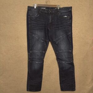 SMOKE RISE Jeans Men 42x32 Blue Slim Fit Moto Biker Design Stretch Streetwear